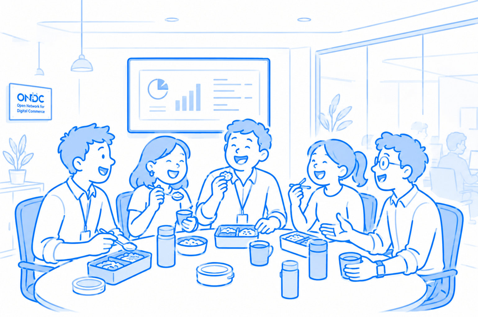 The ONDC team sharing lunch together at the Delhi office