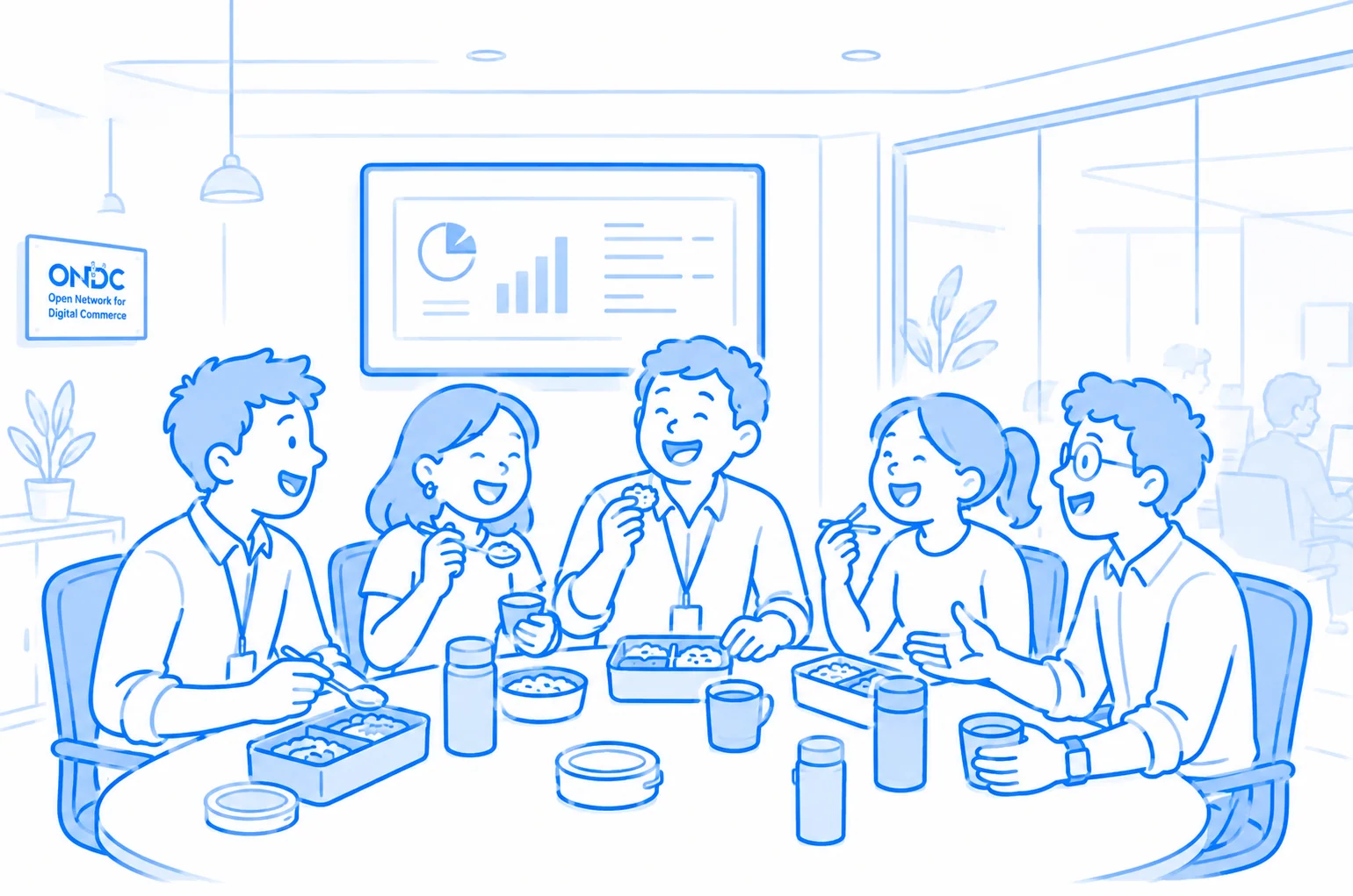 The ONDC team sharing lunch together at the Delhi office